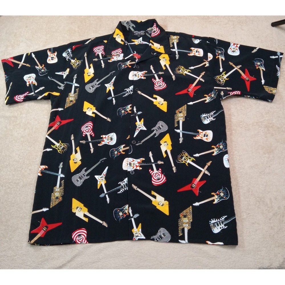 Dragonfly Guitar All Over Print Loop‎ Collar Short Sleeve Men's XXL Black